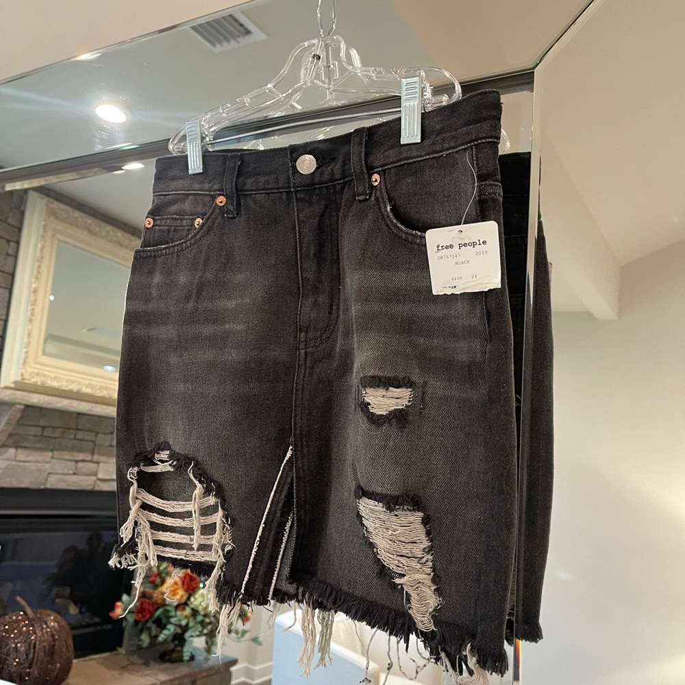 NWT Free People Black Ripped Skirt